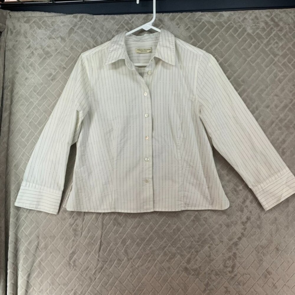 Valerie Stevens Shirt Lp White Striped Button Up Long Sleeve Business Office